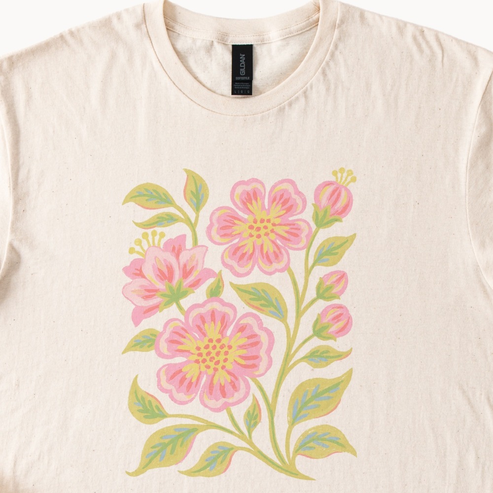 Indian Floral Spray Blooming on Natural Tee